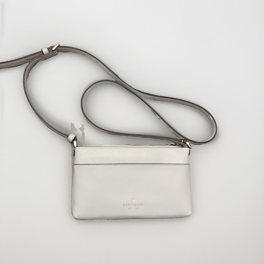 Kate Spade New York Gray Saffiano Leather Crossbody Bag Silver Tone Hardware